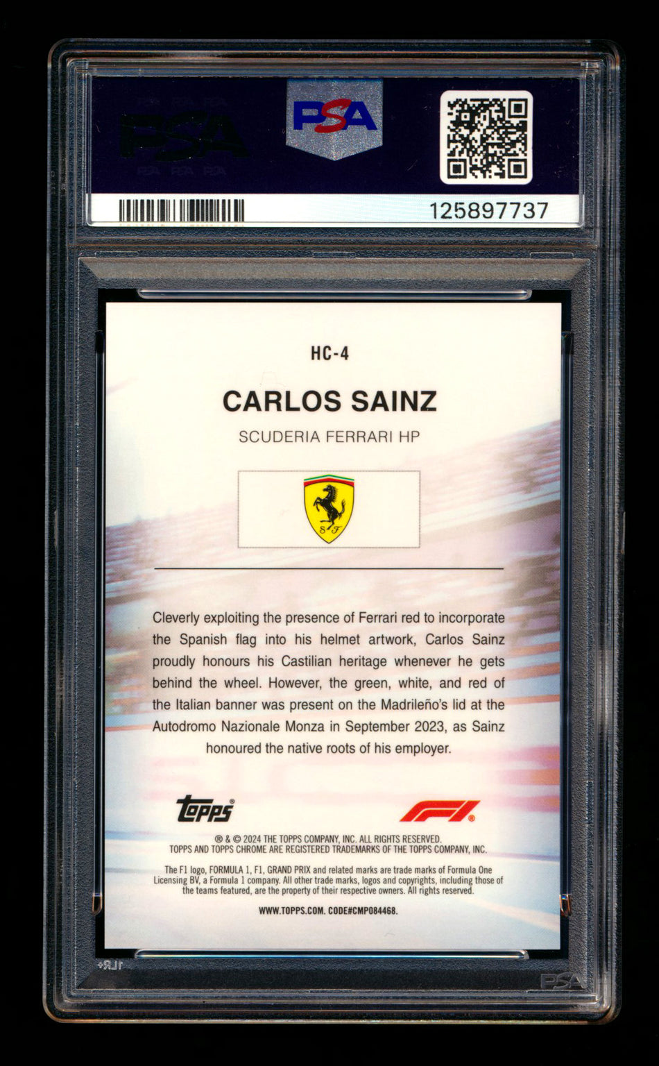 2024 Topps Chrome F1 Helmet Collection #HC-4 Carlos Sainz Orange Refractor #21/25 PSA 10 ** (SOLD eBay - $495.00 - 1/7/2026) **