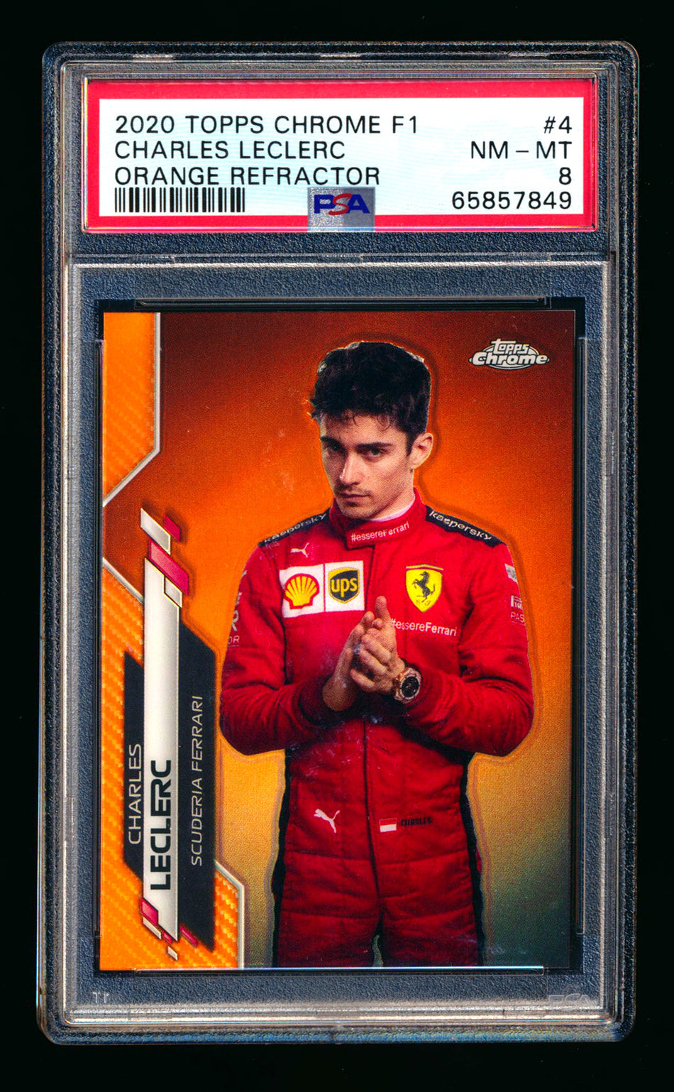 2020 Topps Chrome F1 #4 Charles Leclerc RC Orange Refractor Portrait #17/25 PSA 8 ** (SOLD - $2,900.00 - 9/28/2025) **