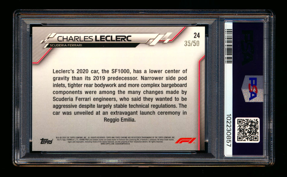 2020 Topps Chrome F1 #24 Charles Leclerc RC Gold Refractor #35/50 PSA 8
