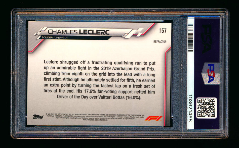 2020 Topps Chrome F1 #157 Charles Leclerc RC Refractor PSA 9 ** (SOLD eBay - $22.00 - 9/29/2025) **