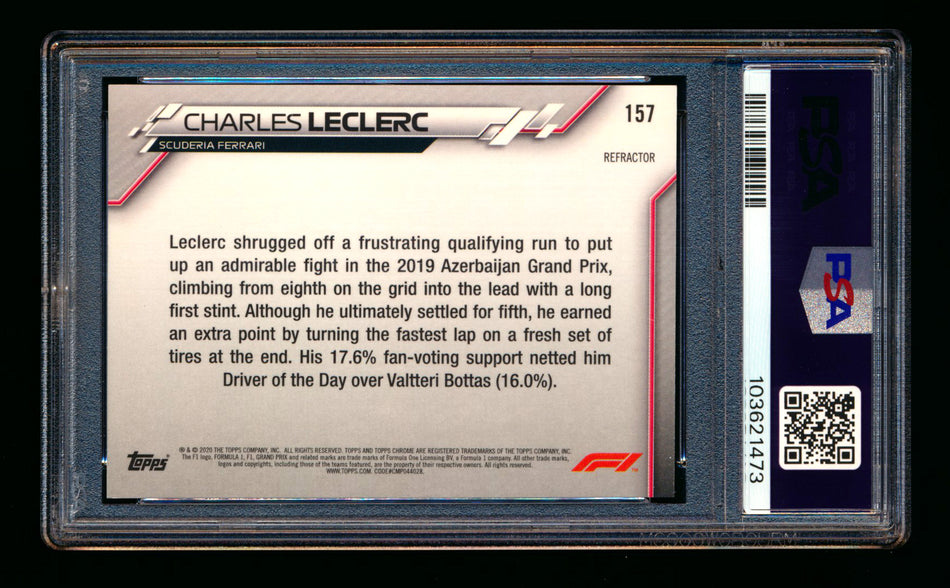 2020 Topps Chrome F1 #157 Charles Leclerc RC Refractor PSA 10