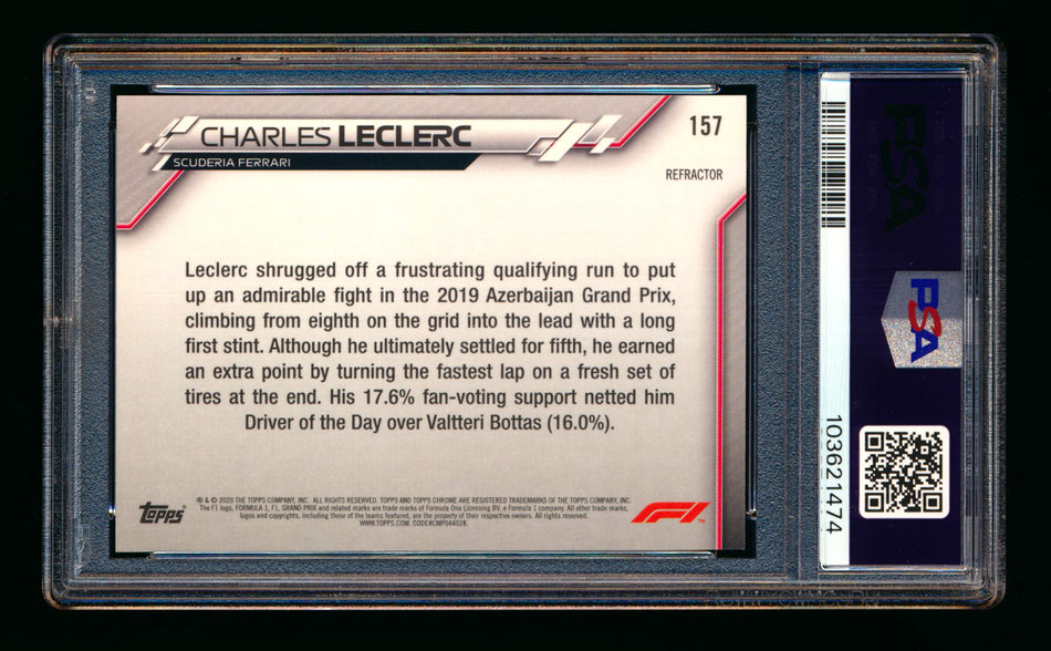 2020 Topps Chrome F1 #157 Charles Leclerc RC Refractor PSA 9