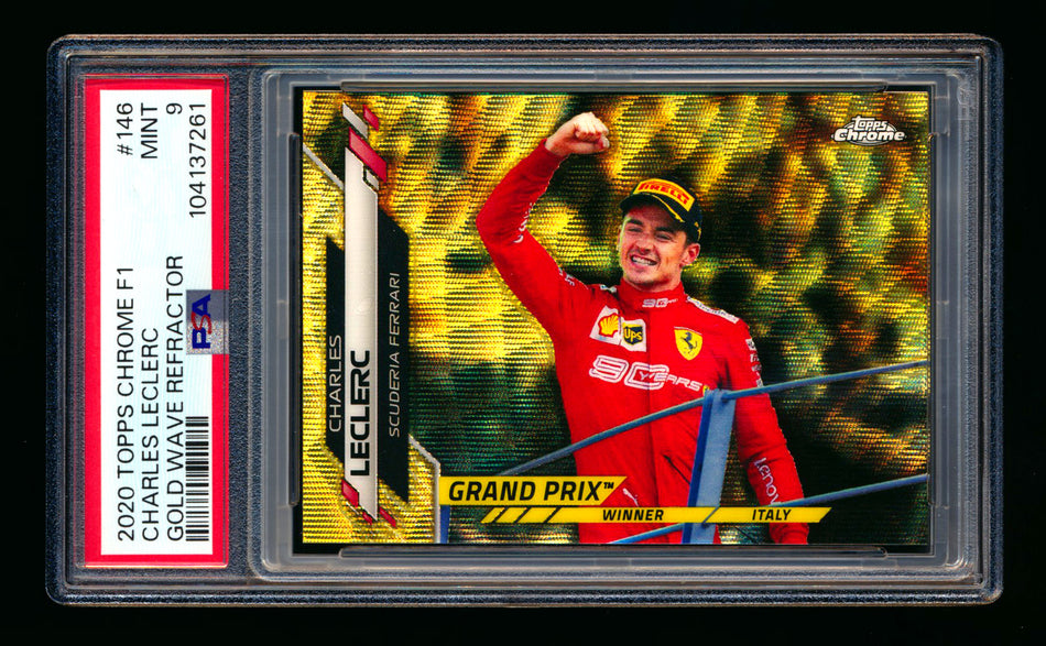 2020 Topps Chrome F1 #146 Charles Leclerc RC Gold Wave Refractor #05/50 PSA 9