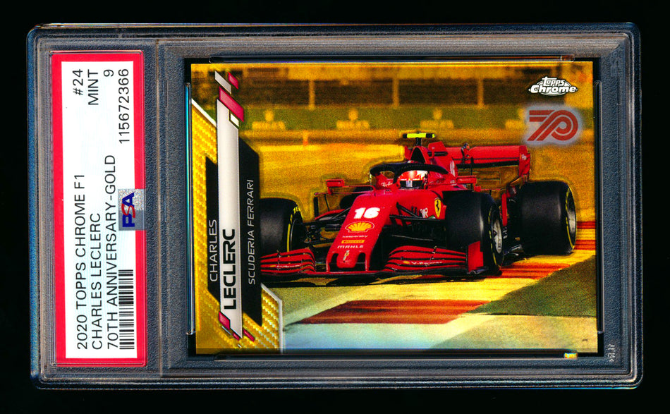 2020 Topps Chrome F1 #24 Charles Leclerc RC 70th Anniversary Gold Refractor PSA 9