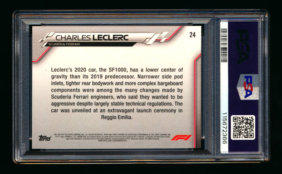 2020 Topps Chrome F1 #24 Charles Leclerc RC 70th Anniversary Gold Refractor PSA 9