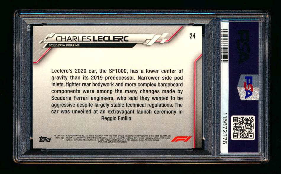 2020 Topps Chrome F1 #24 Charles Leclerc RC 70th Anniversary Orange Refractor PSA 9  ** (SOLD eBay - $85.00 - 2/17/2026) **