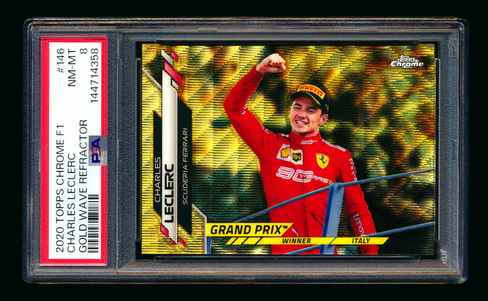 2020 Topps Chrome F1 #146 Charles Leclerc RC Gold Wave Refractor #28/50 PSA 8