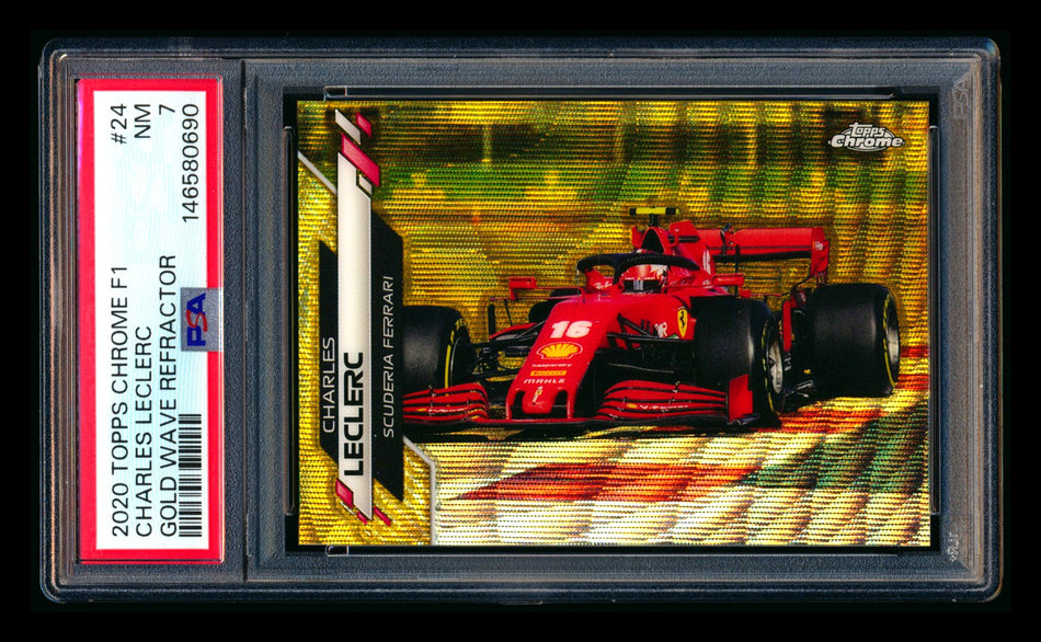 2020 Topps Chrome F1 #24 Charles Leclerc RC Gold Wave Refractor #39/50 PSA 7