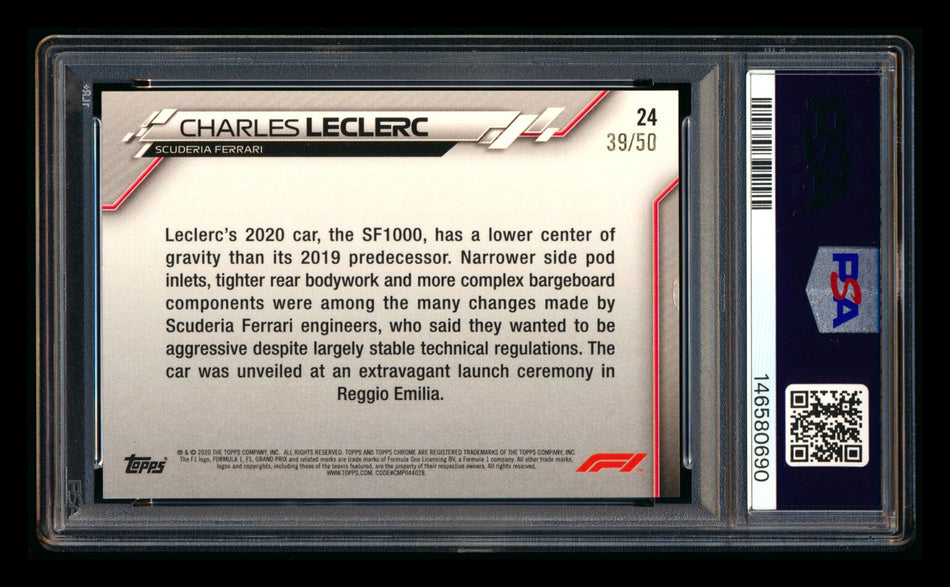 2020 Topps Chrome F1 #24 Charles Leclerc RC Gold Wave Refractor #39/50 PSA 7