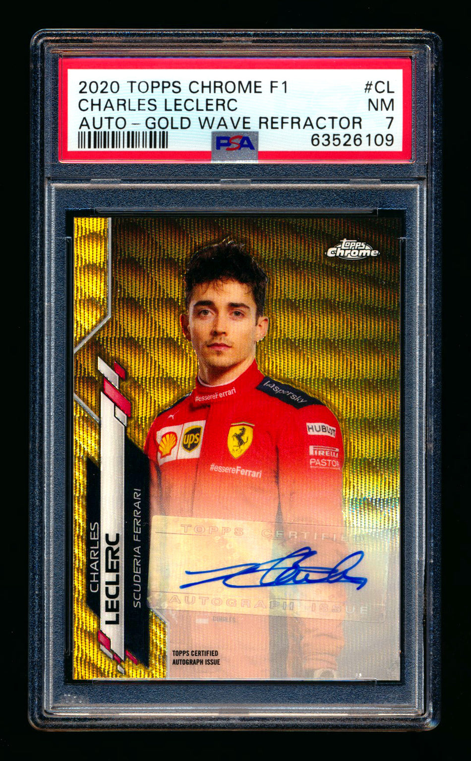 2020 Topps Chrome F1 #F1A-CL Charles Leclerc RC Gold Wave Refractor Autograph #26/50 PSA 7