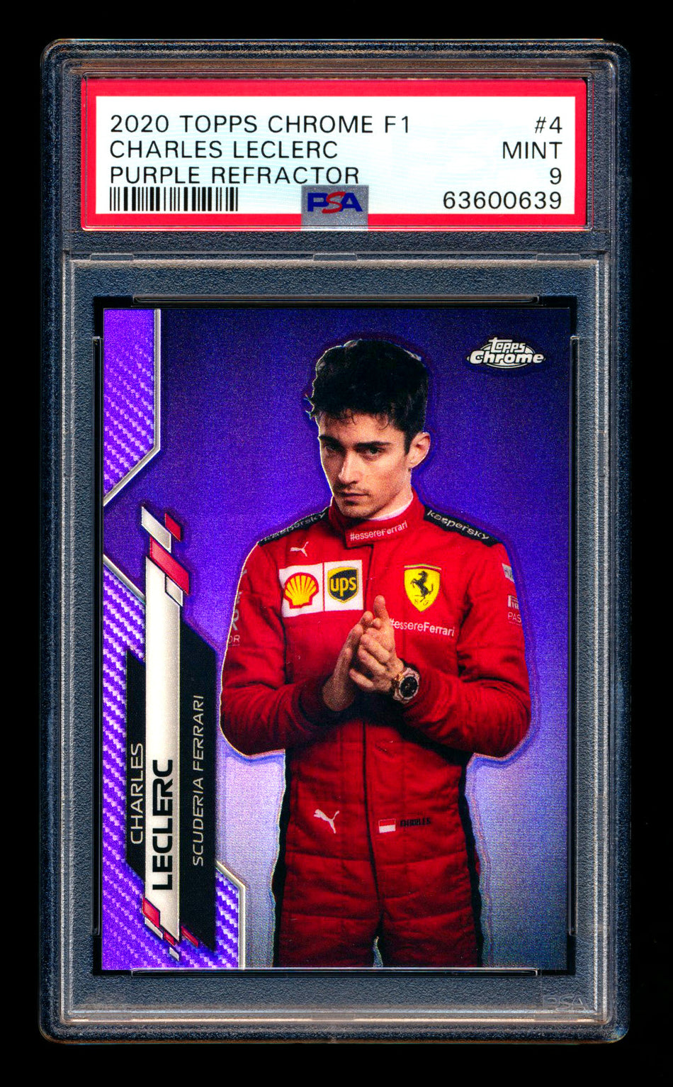 2020 Topps Chrome F1 #4 Charles Leclerc RC Purple Refractor Portrait #257/399 PSA 9 ** (SOLD - $175.00 - 12/17/2024) **