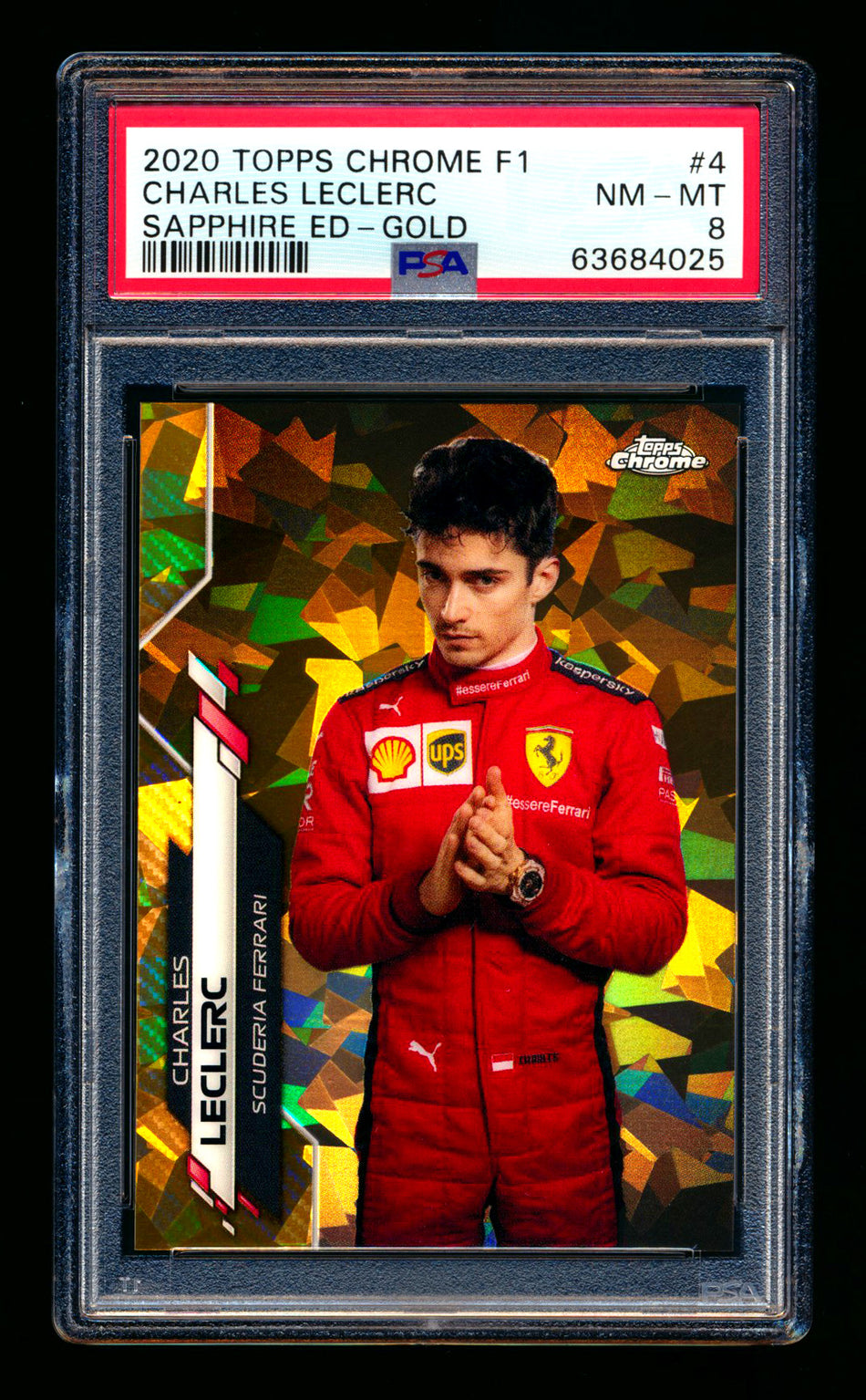 2020 Topps Chrome Sapphire F1 #4 Charles Leclerc RC Gold Refractor Portrait #10/50 PSA 8 ** (SOLD eBay - $795.00 - 4/26/2025) **