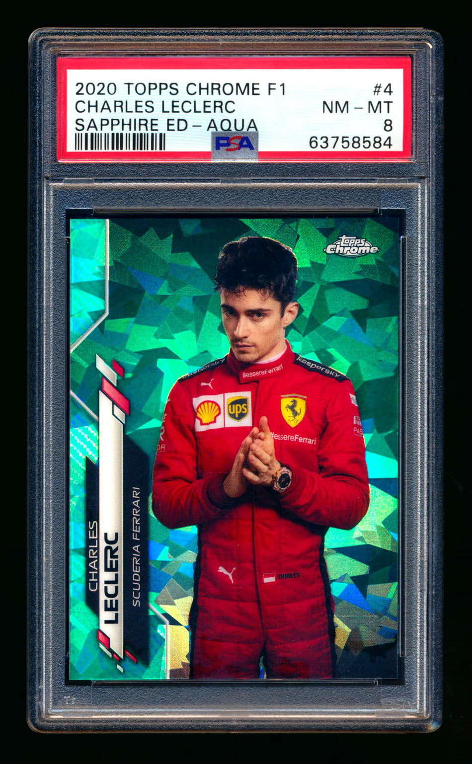 2020 Topps Chrome Sapphire F1 #4 Charles Leclerc RC Aqua Refractor Portrait #80/99 PSA 8 ** (SOLD - $260.00 - 3/12/2025) **