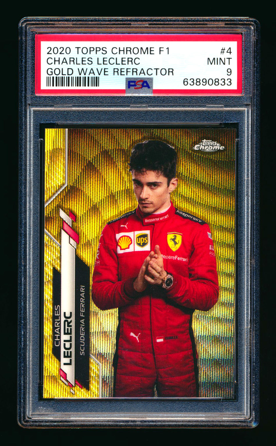 2020 Topps Chrome F1 #4 Charles Leclerc RC Gold Wave Refractor Portrait #38/50 PSA 9