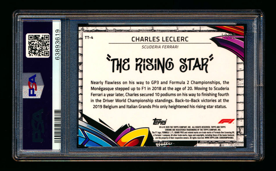 2020 Topps Chrome F1 Track Tags #TT-4 Charles "The Rising Star" Leclerc RC Gold Refractor #13/50 PSA 7 ** (SOLD - $595.00 - 1/4/2025) **