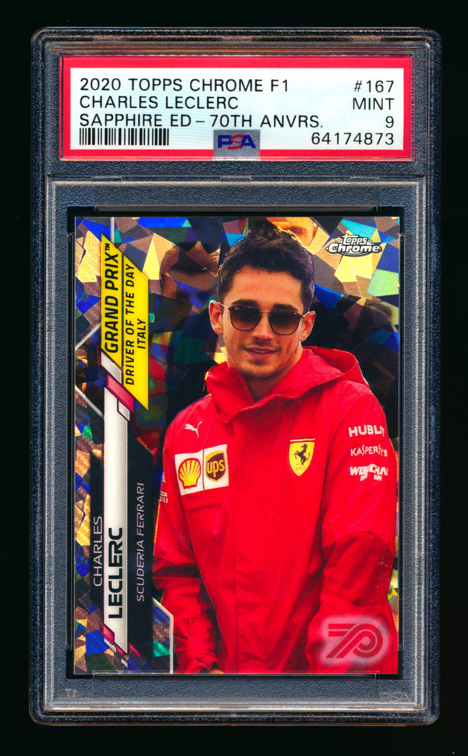 2020 Topps Chrome Sapphire F1 #167 Charles Leclerc RC 70th Silver Refractor #60/70 PSA 9