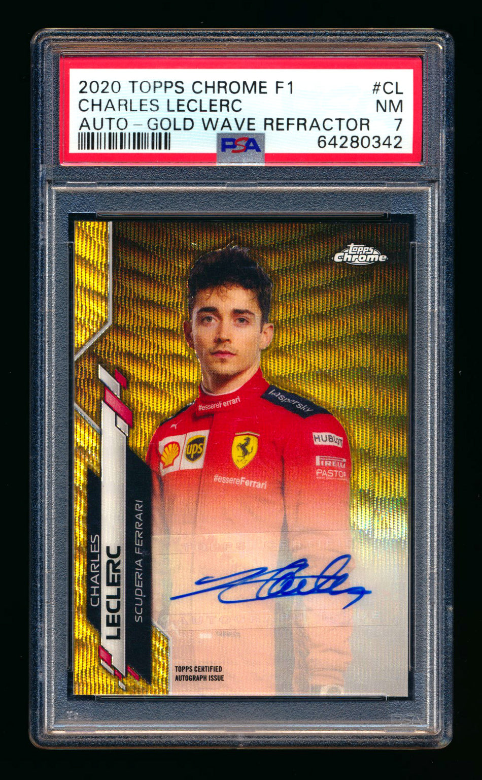 2020 Topps Chrome F1 #F1A-CL Charles Leclerc RC Gold Wave Refractor Autograph #42/50 PSA 7 ** (SOLD eBay - $2450.00 - 1/21/2025) **