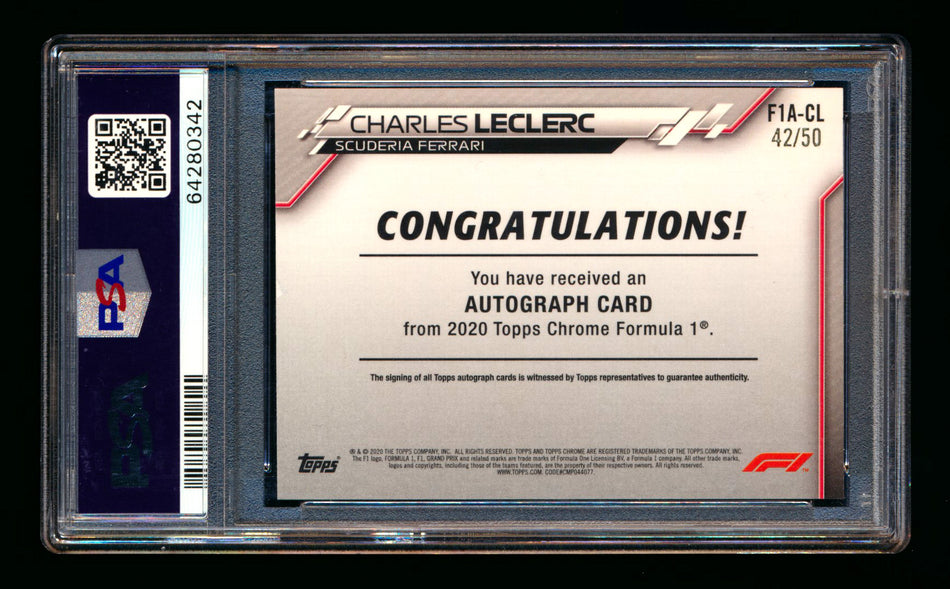 2020 Topps Chrome F1 #F1A-CL Charles Leclerc RC Gold Wave Refractor Autograph #42/50 PSA 7 ** (SOLD eBay - $2450.00 - 1/21/2025) **