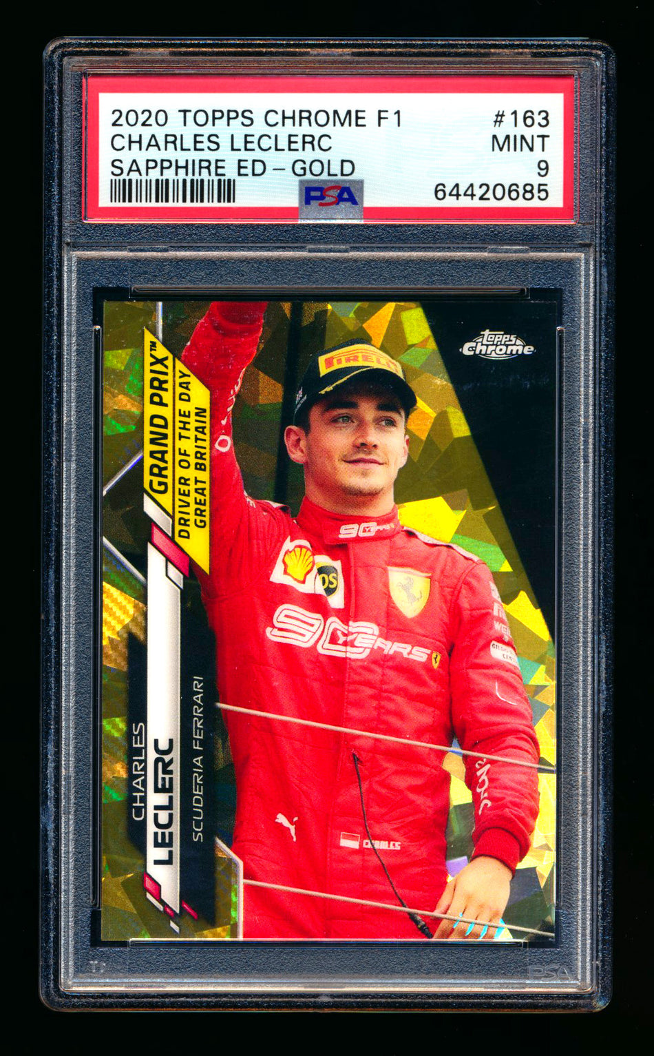 2020 Topps Chrome Sapphire F1 #163 Charles Leclerc RC Gold Refractor #16/50 PSA 9 (Car Number #16!)