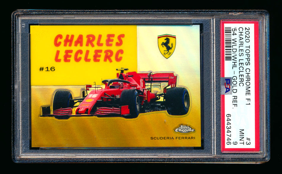 2020 Topps Chrome F1 1954 World on Wheels #54W-3 Charles Leclerc RC Gold Refractor #09/50 PSA 9 ** (SOLD - $269.00 - 10/28/2024) **
