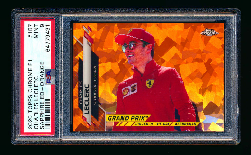 2020 Topps Chrome Sapphire F1 #157 Charles Leclerc RC Orange Refractor #06/25 PSA 9