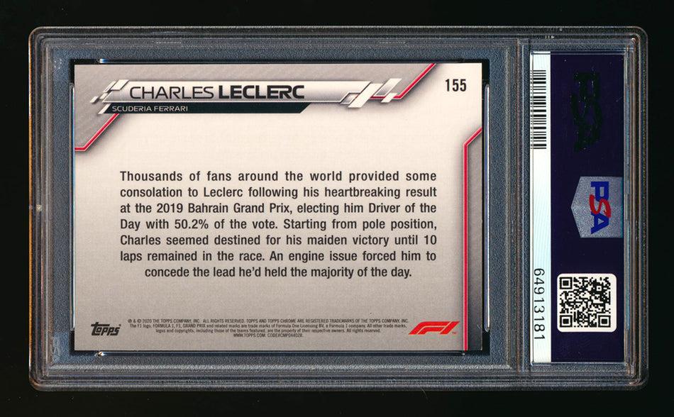 2020 Topps Chrome F1 #155 Charles Leclerc RC 70th Anniversary Gold Refractor PSA 9 ** (SOLD - $49.00 - 11/25/2024) **