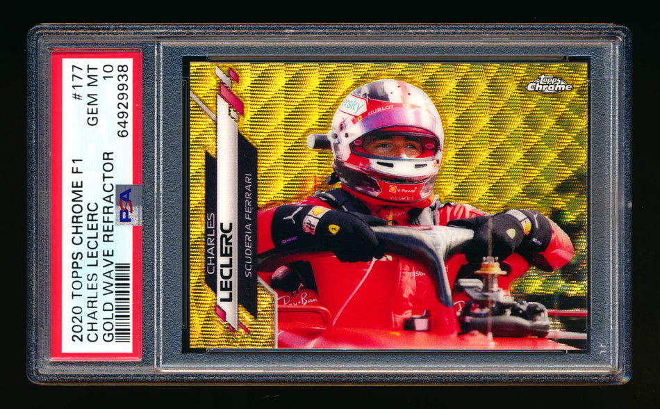 2020 Topps Chrome F1 #177 Charles Leclerc RC Gold Wave Refractor #43/50 PSA 10 ** (SOLD - $1,350.00 - 11/8/2024) **