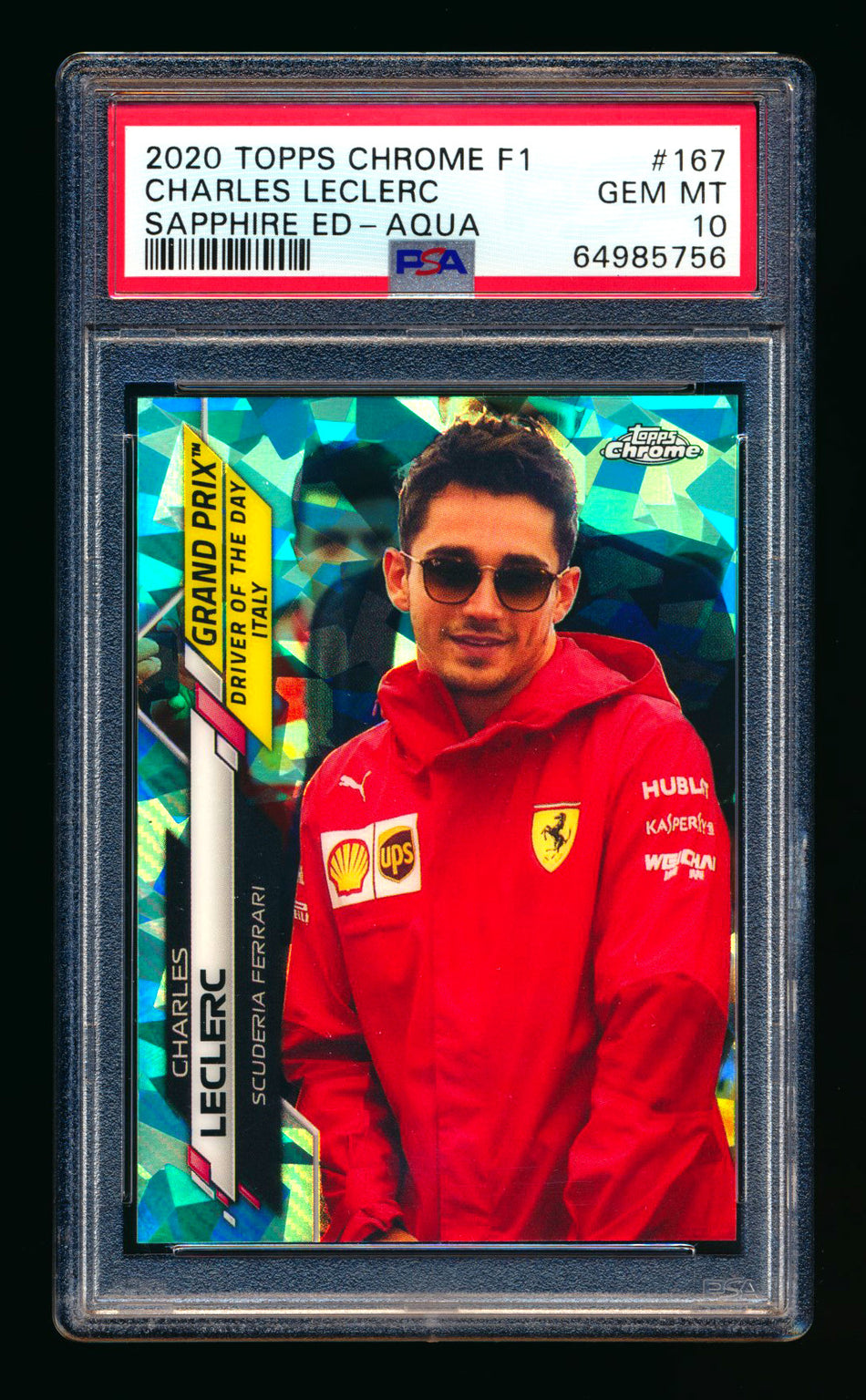 2020 Topps Chrome Sapphire F1 #167 Charles Leclerc RC Aqua Refractor #80/99 PSA 10