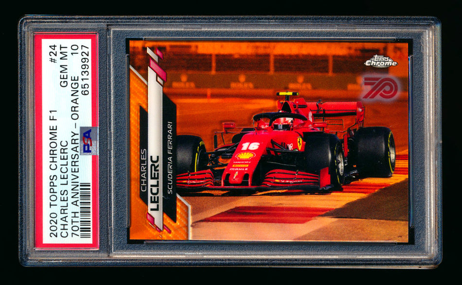 2020 Topps Chrome F1 #24 Charles Leclerc RC 70th Anniversary Orange Refractor PSA 10