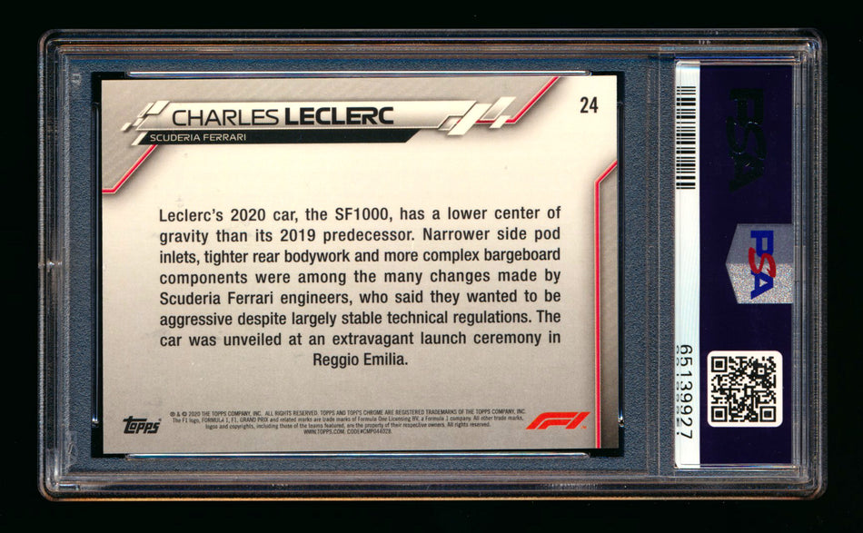 2020 Topps Chrome F1 #24 Charles Leclerc RC 70th Anniversary Orange Refractor PSA 10