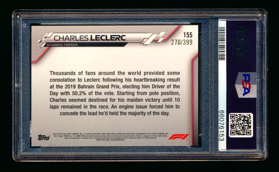 2020 Topps Chrome F1 #155 Charles Leclerc RC Purple Refractor #270/399 PSA 10