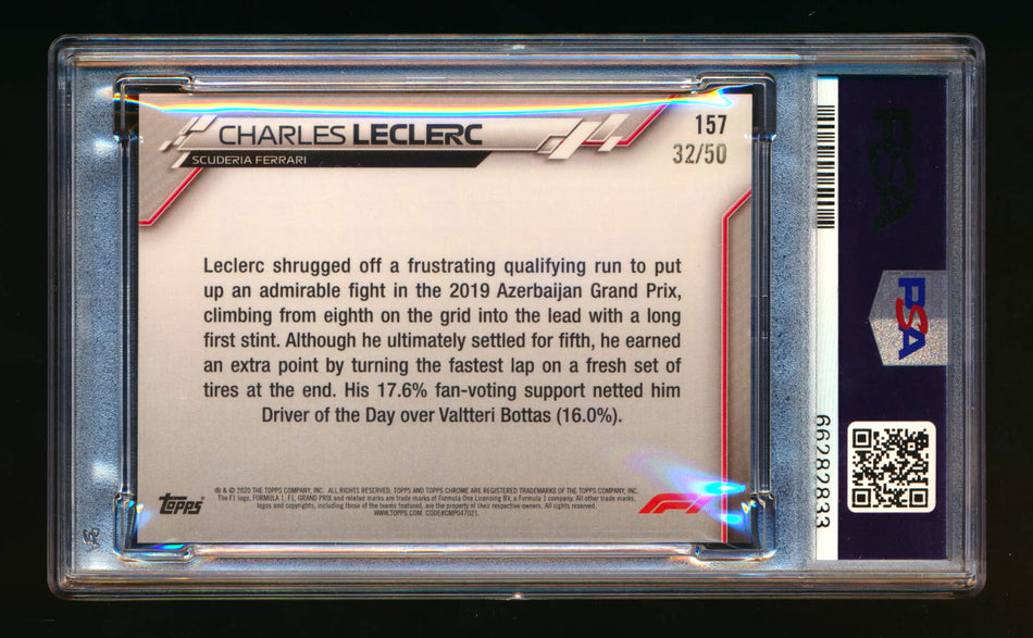 2020 Topps Chrome Sapphire F1 #157 Charles Leclerc RC Gold Refractor #32/50 PSA 9