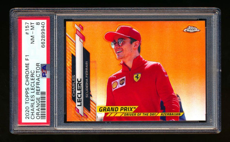 2020 Topps Chrome F1 #157 Charles Leclerc RC Orange Refractor #04/25 PSA 8