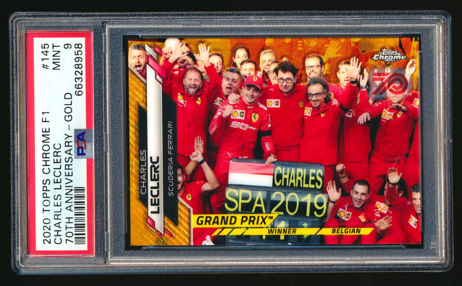 2020 Topps Chrome F1 #145 Charles Leclerc RC 70th Anniversary Gold Refractor PSA 9