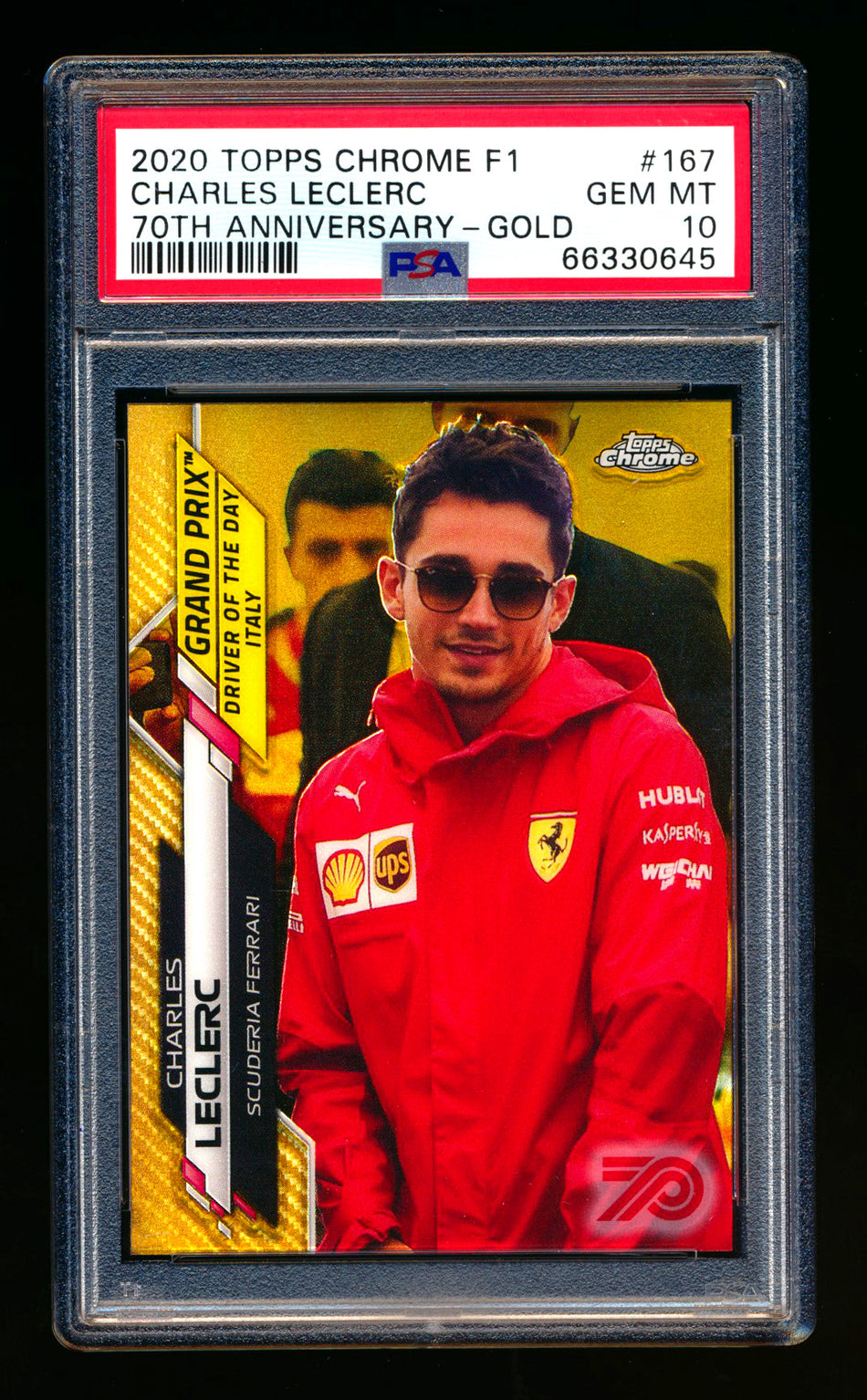 2020 Topps Chrome F1 #167 Charles Leclerc RC 70th Anniversary Gold Refractor PSA 10