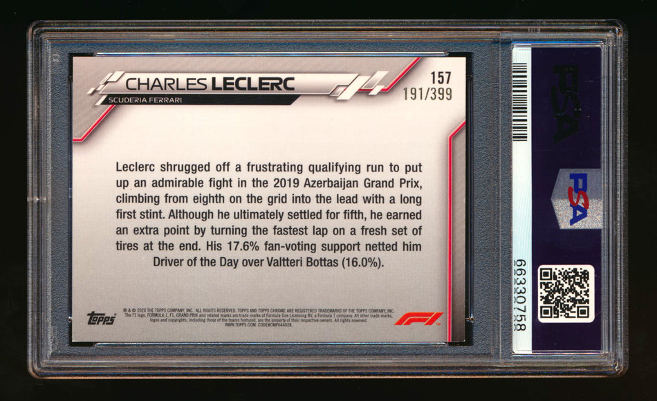 2020 Topps Chrome F1 #157 Charles Leclerc RC Purple Refractor #191/399 PSA 8