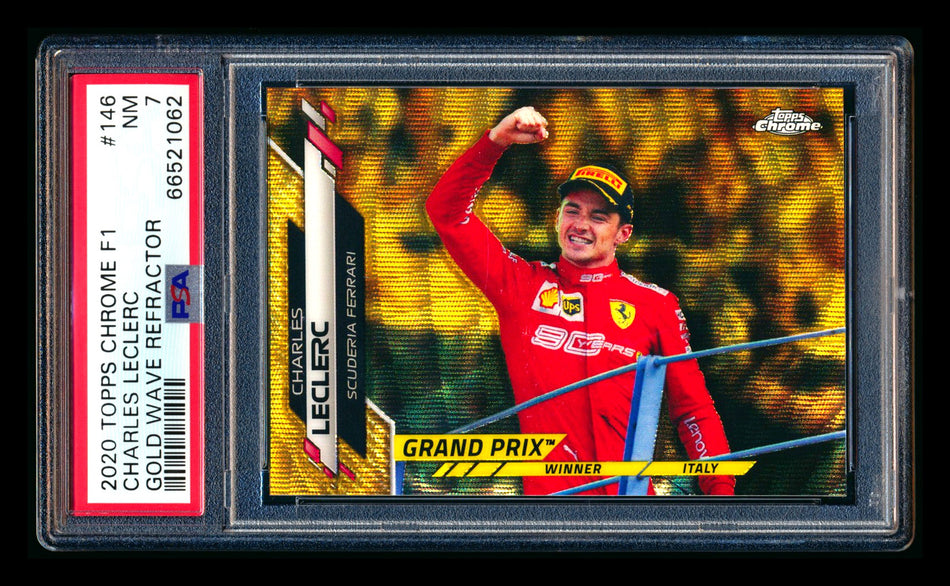 2020 Topps Chrome F1 #146 Charles Leclerc RC Gold Wave Refractor #41/50 PSA 7