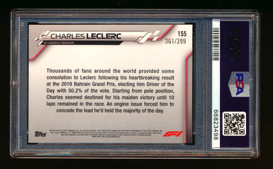 2020 Topps Chrome F1 #155 Charles Leclerc RC Purple Refractor #361/399 PSA 9 ** (SOLD - $39.00 - 10/23/2024) **