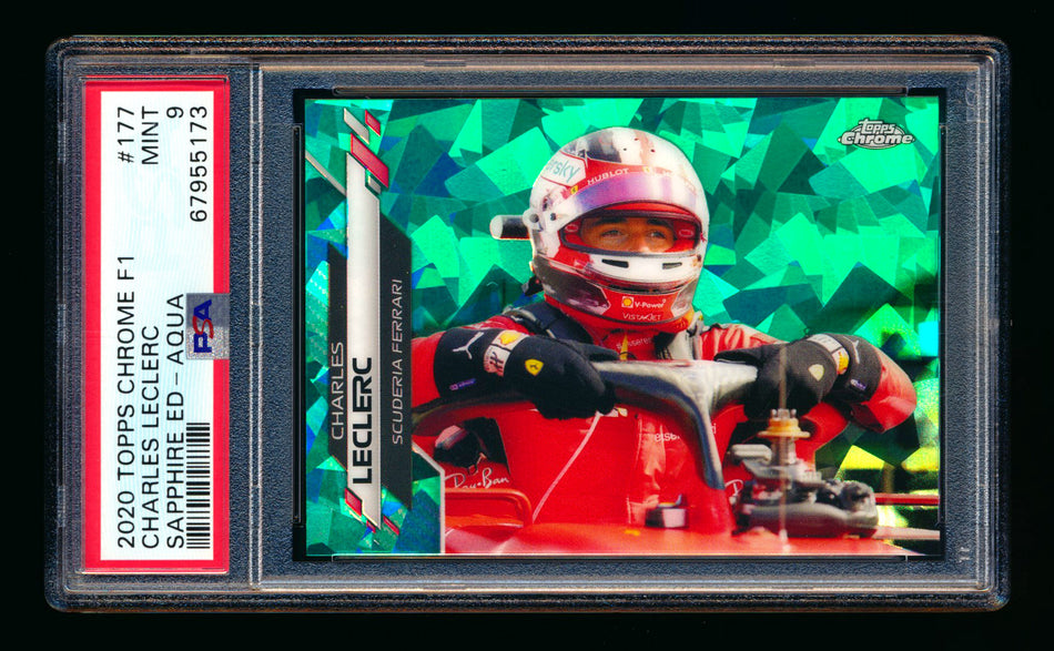 2020 Topps Chrome Sapphire F1 #177 Charles Leclerc RC Aqua Refractor #67/99 PSA 9