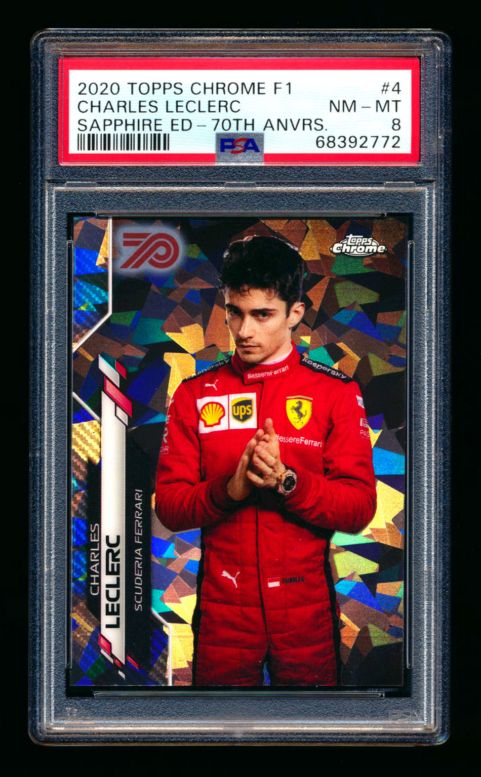 2020 Topps Chrome Sapphire F1 #4 Charles Leclerc RC 70th Silver Refractor Portrait #12/70 PSA 8