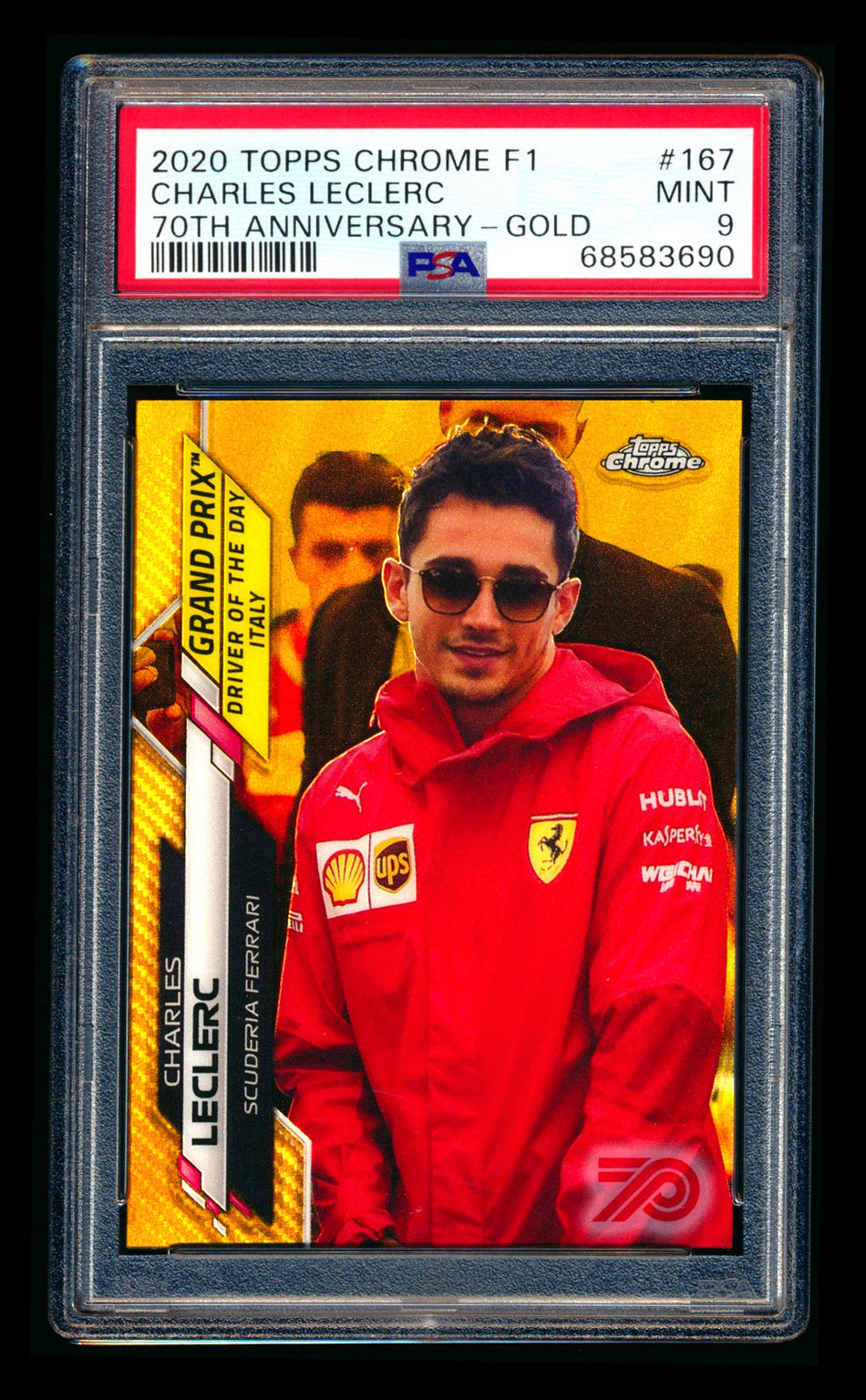 2020 Topps Chrome F1 #167 Charles Leclerc RC 70th Anniversary Gold Refractor PSA 9