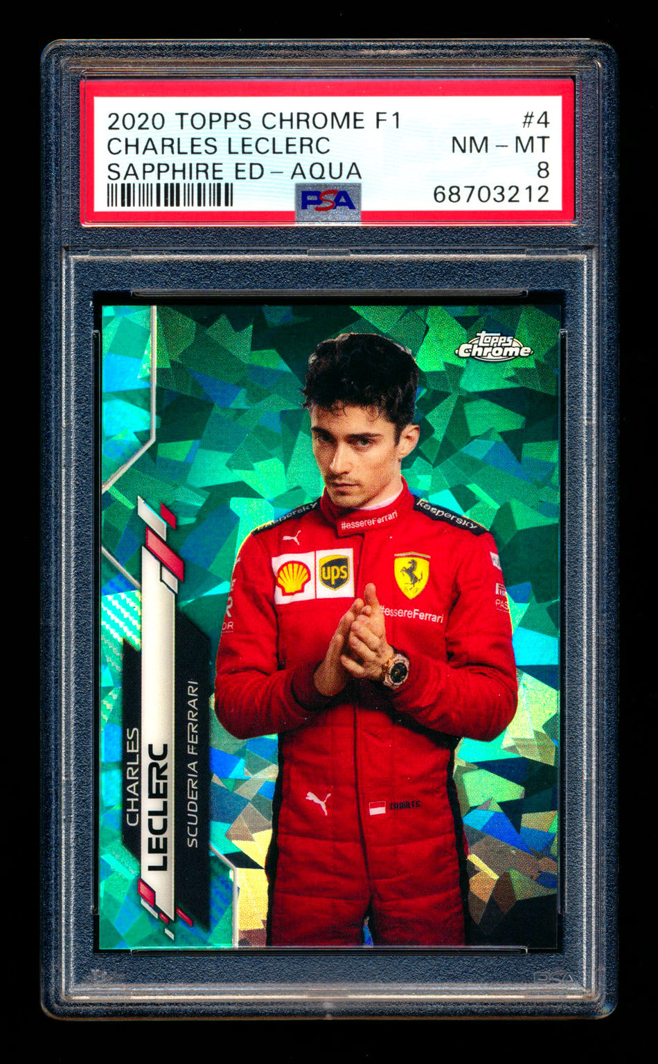 2020 Topps Chrome Sapphire F1 #4 Charles Leclerc RC Aqua Refractor Portrait #10/99 PSA 8 ** (SOLD eBay - $279.00 - 4/20/2025) **