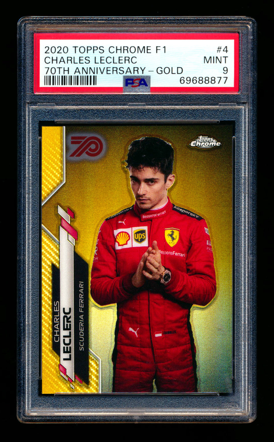 2020 Topps Chrome F1 #4 Charles Leclerc RC 70th Anniversary Gold Refractor Portrait PSA 9