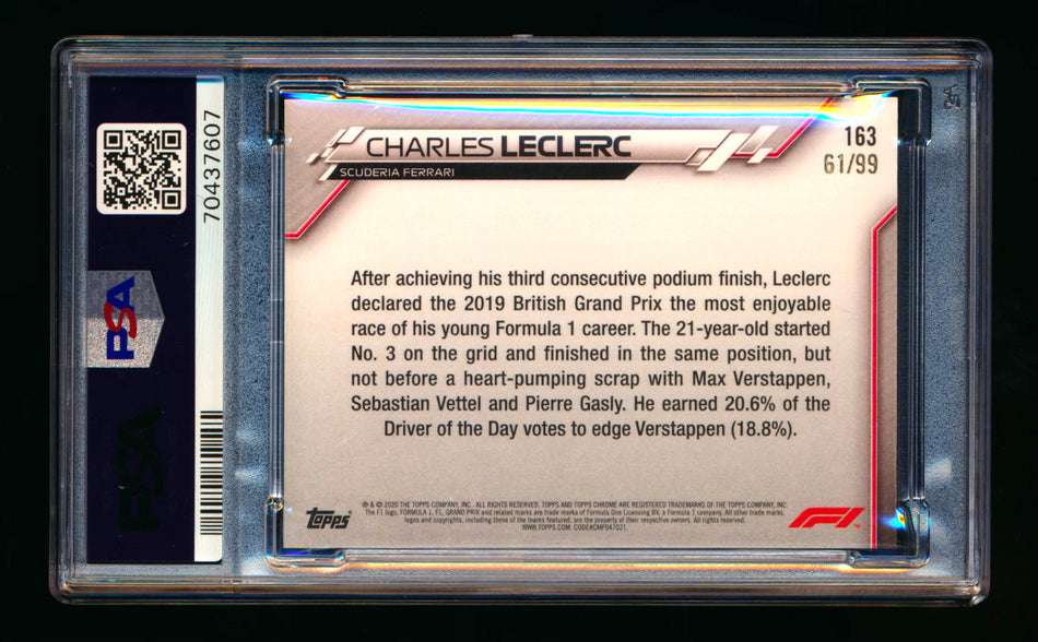 2020 Topps Chrome Sapphire F1 #163 Charles Leclerc RC Aqua Refractor #61/99 PSA 9 ** (SOLD - $79.00 - 10/24/2024) **