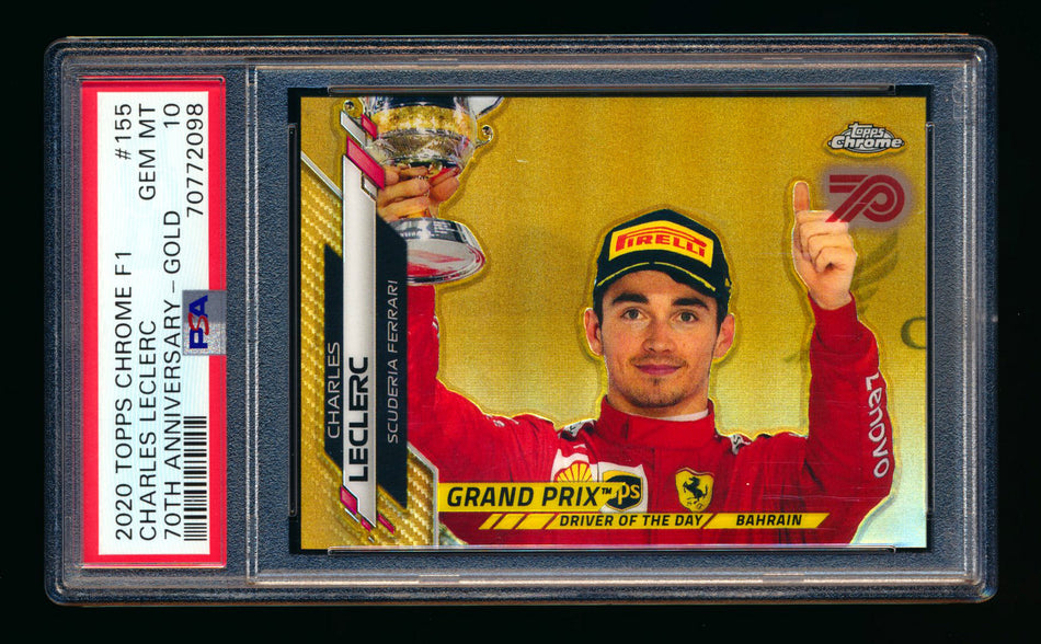 2020 Topps Chrome F1 #155 Charles Leclerc RC 70th Anniversary Gold Refractor PSA 10