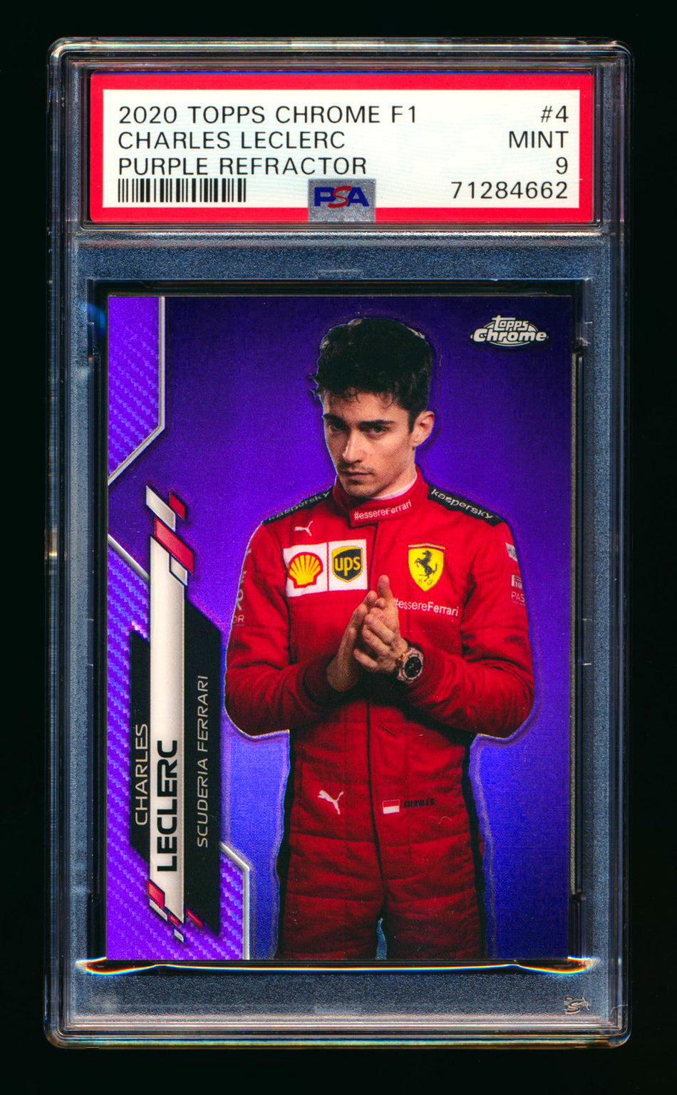 2020 Topps Chrome F1 #4 Charles Leclerc RC Purple Refractor Portrait #076/399 PSA 9 ** (SOLD eBay - $125.00 - 3/17/2025) **