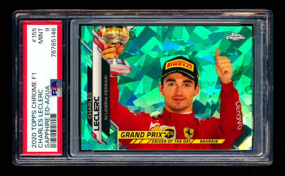 2020 Topps Chrome Sapphire F1 #155 Charles Leclerc RC Aqua Refractor #65/99 PSA 9