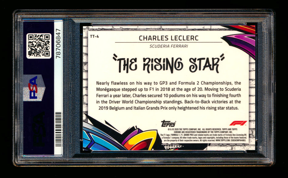 2020 Topps Chrome F1 Track Tags #TT-4 Charles "The Rising Star" Leclerc RC Refractor PSA 10 ** (SOLD eBay - $49.00 - 1/9/2025) **