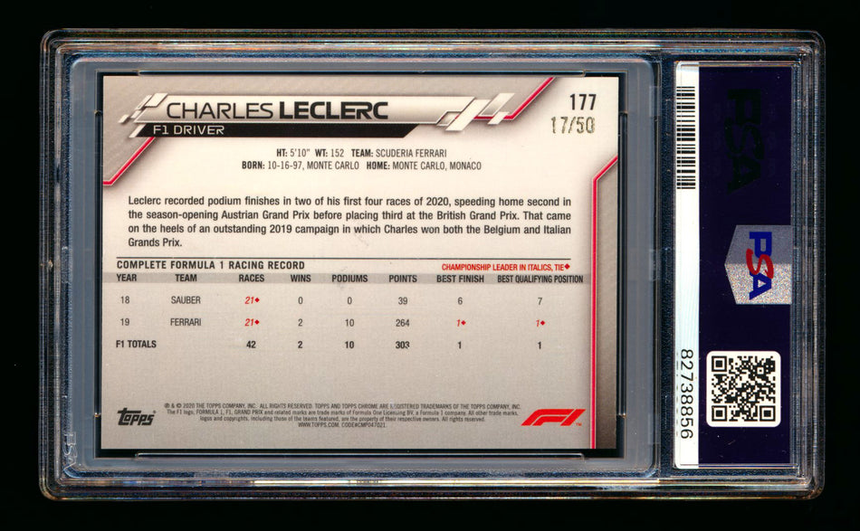 2020 Topps Chrome Sapphire F1 #177 Charles Leclerc RC Gold Refractor #17/50 PSA 9