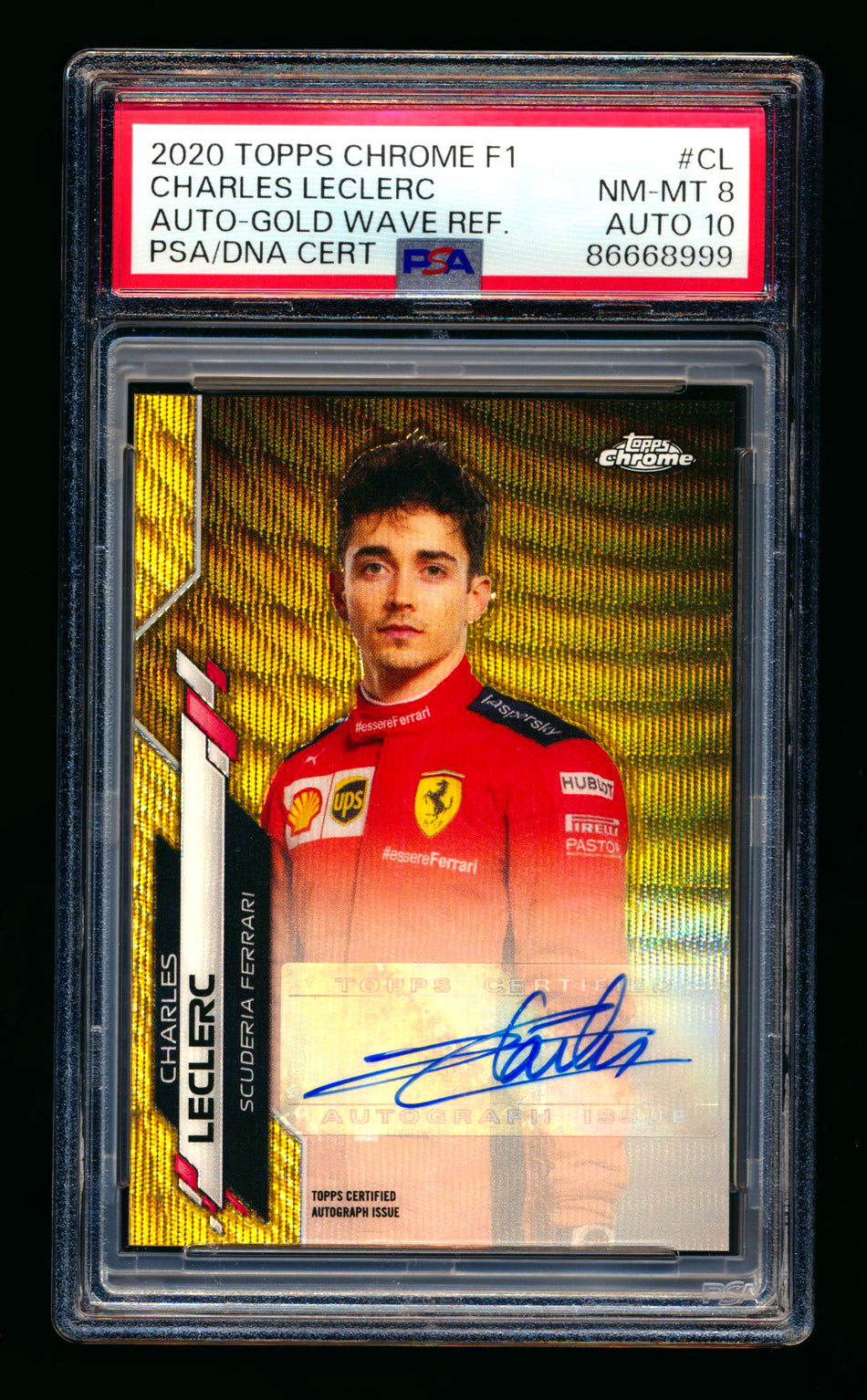 2020 Topps Chrome F1 #F1A-CL Charles Leclerc RC Gold Wave Refractor Autograph #13/50 PSA 8 DNA 10